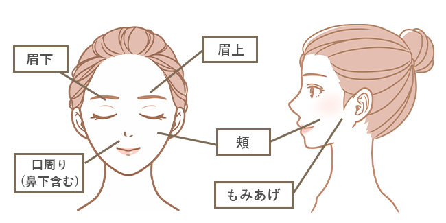顔脱毛の施術部位の画像